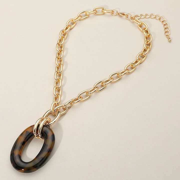 Sensibling Corp. - Wholesale Pendant/Charm Necklace - Celluloid Acetate Oval Ring Pendant Chunky Chain Necklace6