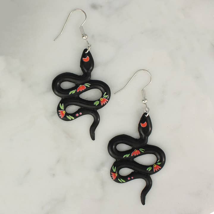 Vixen Viper Black Floral Snake Earrings for wholesale by ZAD