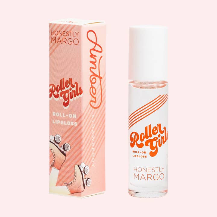 Strawberry AMBER Roller Girls Roll-On Lipgloss for wholesale by Honestly Margo