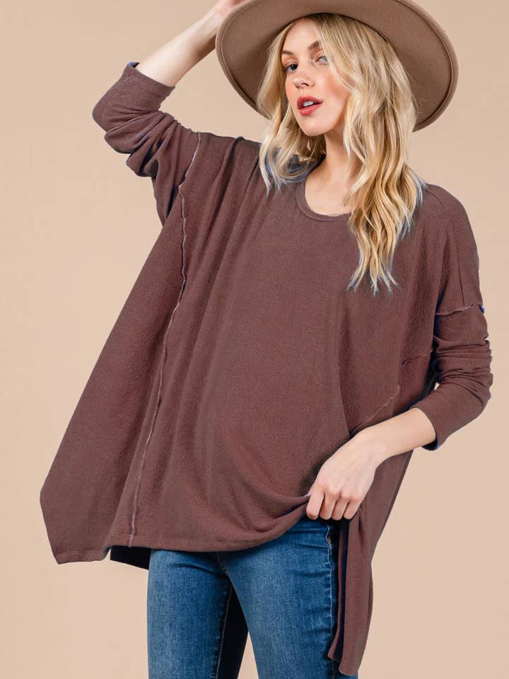 Tasha Apparel Wholesale - Wholesale Tunic Sweater - Women's - Oversized Asymmetrical Long Sleeve Relaxed Fit Cozy Sweater Top9