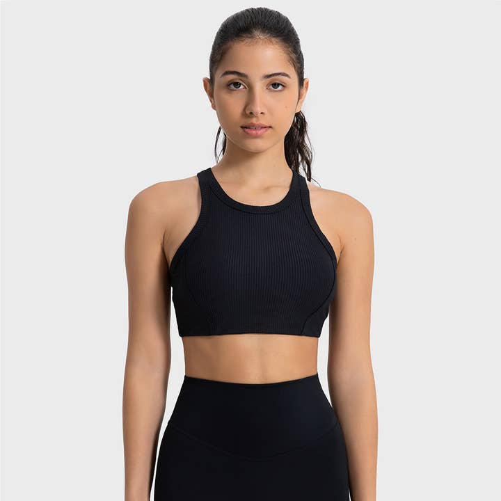 Geribbelde, uitneembare, gevoerde sportbeha voor hardlopen met hoge ondersteuning voor wholesale door Sodalemon