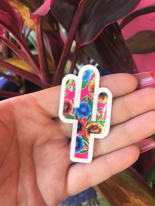Pink Oil Cloth Cactus Sticker | Nopal Sticker | Water Resistant Sticker | Vinyl for wholesale by Very That