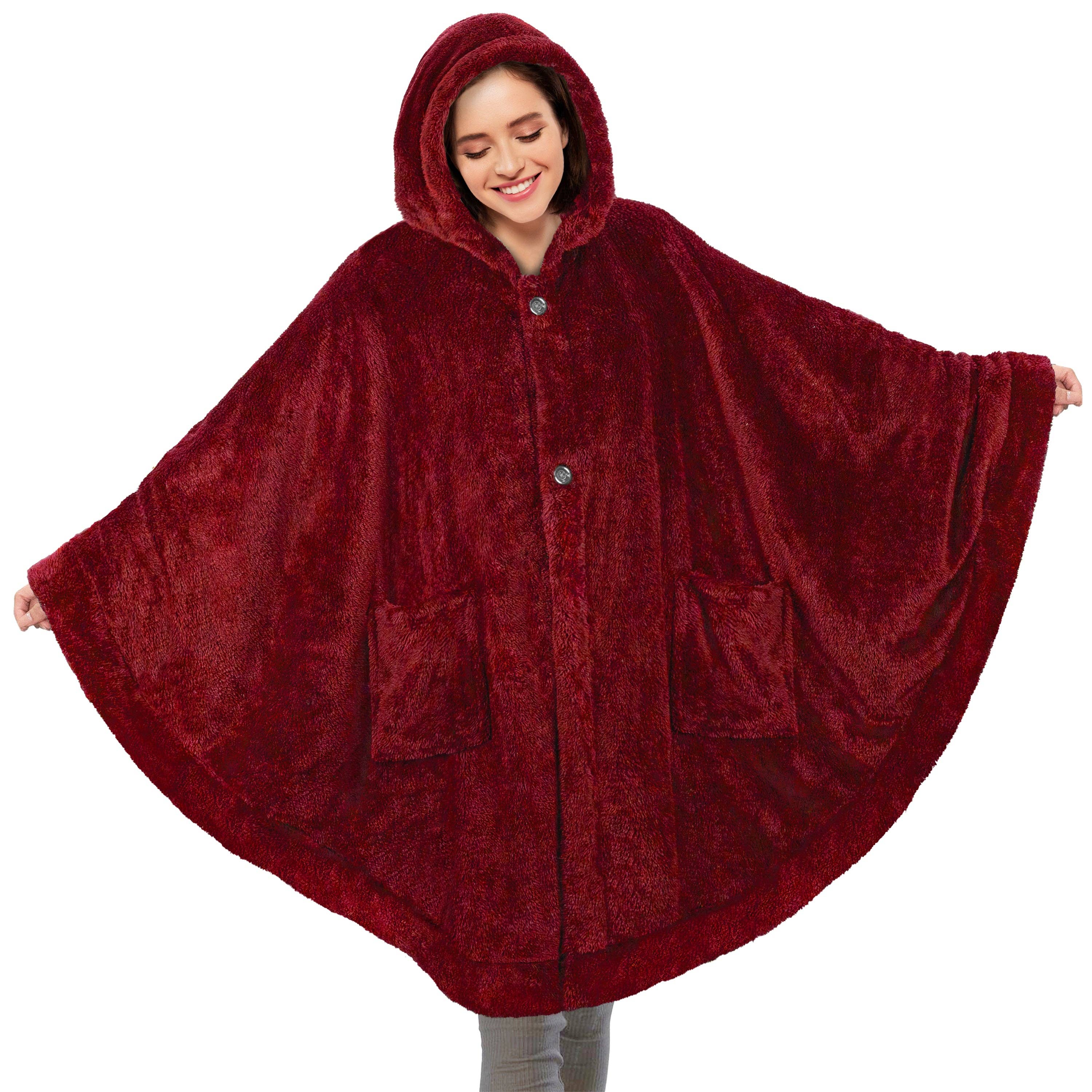 Pavilia - Wholesale Poncho - Women's - Angel Wrap Hoodie Sherpa Fluffy Poncho Blanket8