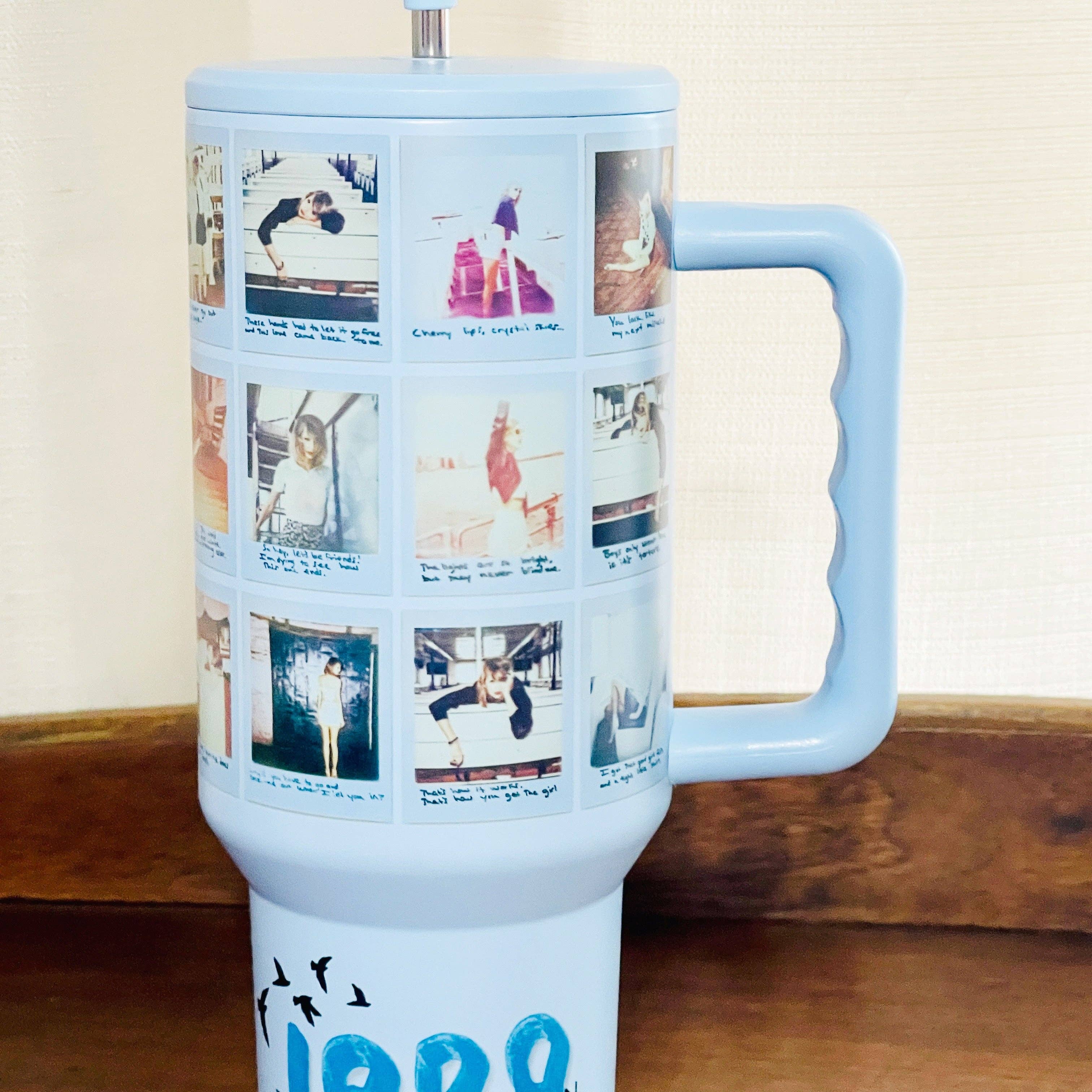 Sonny Rising - Wholesale Insulated Mug/Tumbler - 40oz Tumbler with Lid and Straw, 1989 Polaroids on Blue3