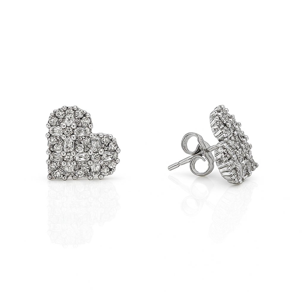 Sedy Jewelry - Wholesale Stud/Post Earrings - Rhodium Plated Heart-Shaped Stud Earrings with CZ Stones4