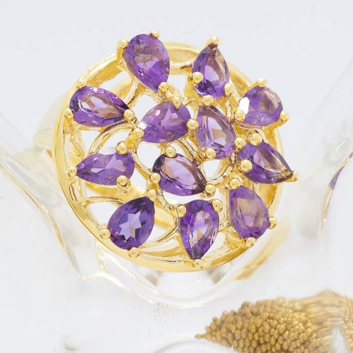Naturlig Violet Ametyst Dame Ring - Sølv - 14K Guld Vermeil for engroshandel hos Thesoftcheek Jewelry