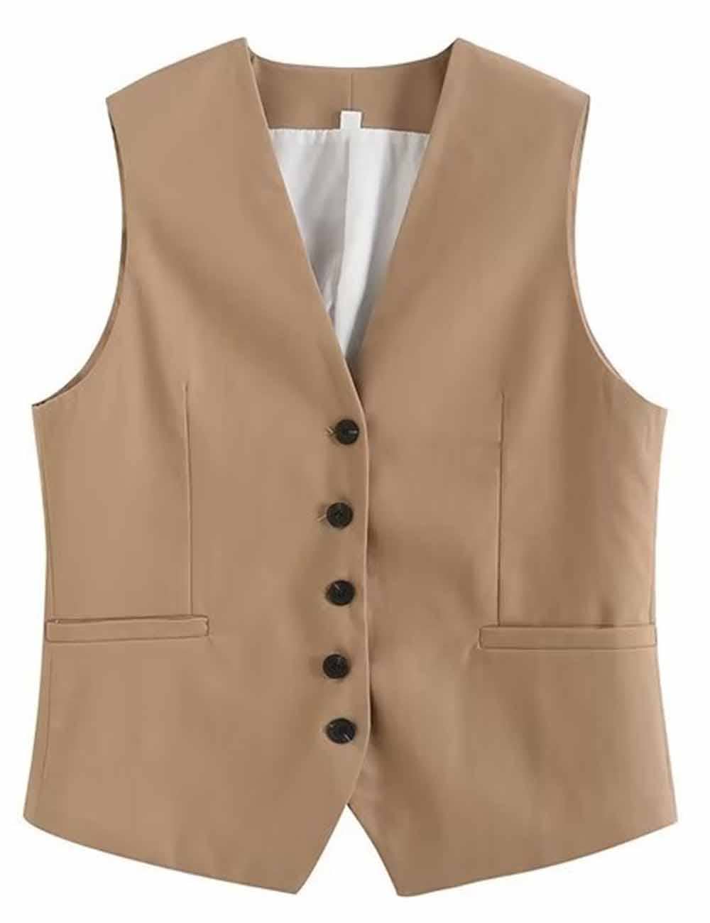 Sweetkama - Wholesale Suit Vest - Women's - Ladies Solid Color Sleeveless Button Cami K277888