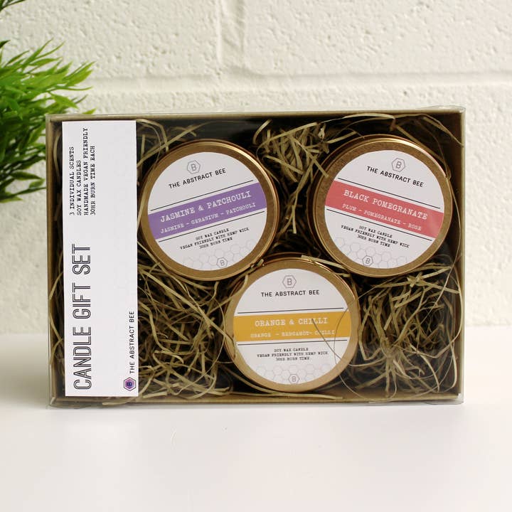 Set of three 3 Candle Gift set soy wax rose gold copper tins for wholesale by The Abstract Bee