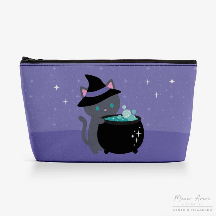 Gray Cat Cauldron Canvas Zipper Bag for wholesale by Meow Amor Creative