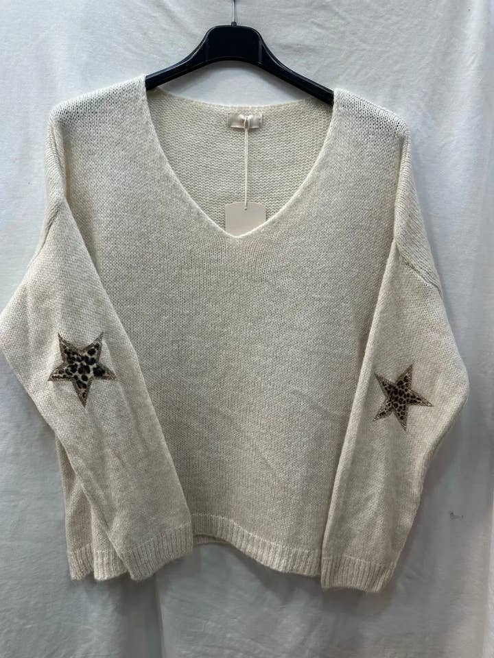 Mimi & Gogo - Wholesale Knit Sweater - Women's - Sweater With Two Leopard Stars @23630_Pul2EtoileLeo11