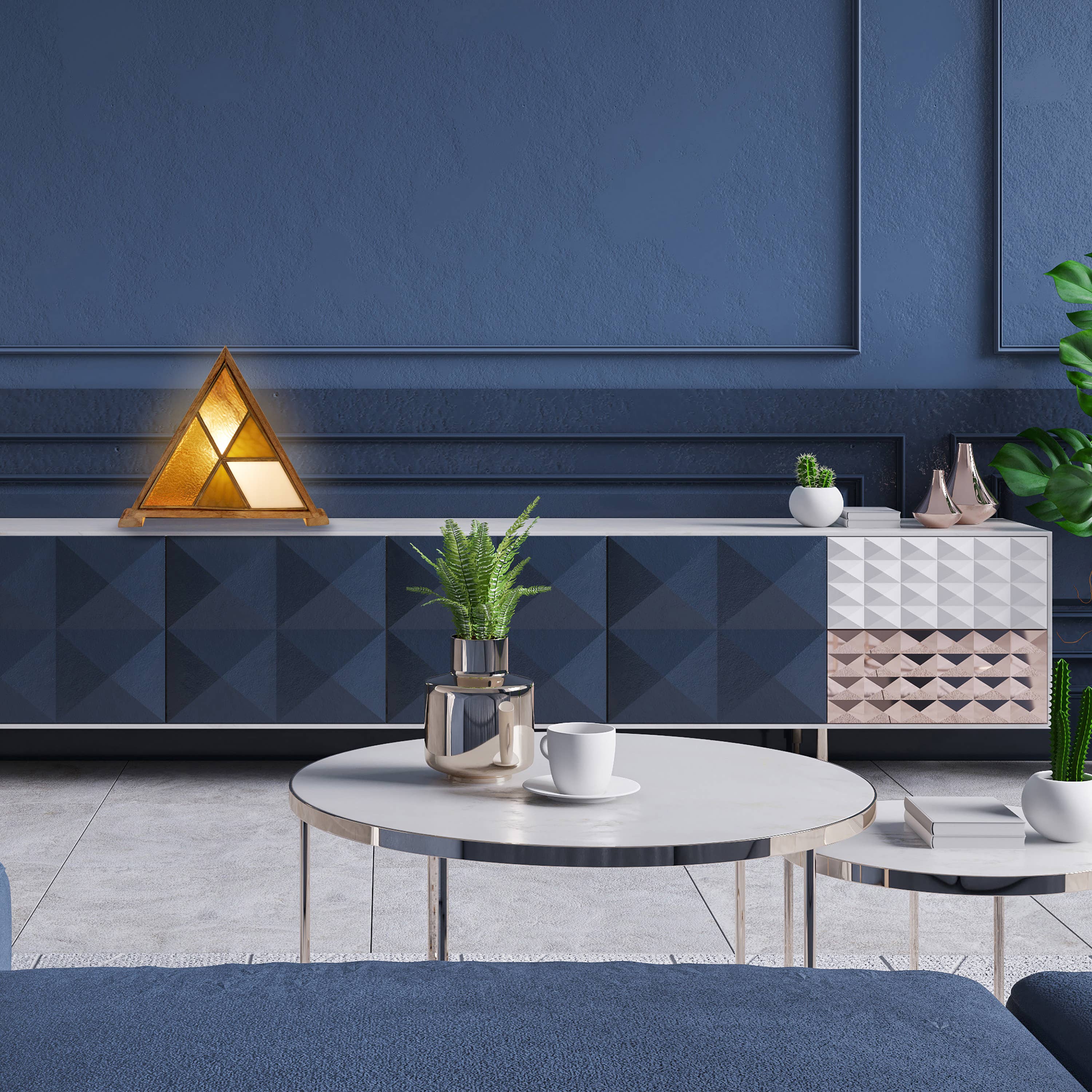 River of Goods - Wholesale Accent/Desk Lamp - 11"H Stained Glass Triangle Shade Wood Base Accent Lamp8