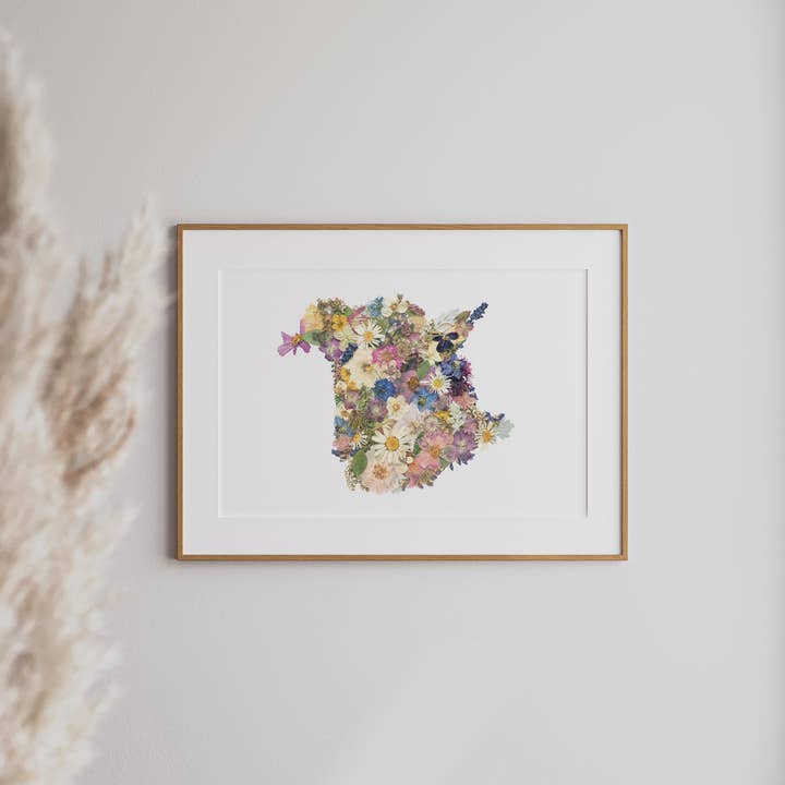 New Brunswick Map, Pressed Flower Art Print for wholesale by Seek & Bloom Creative Co.