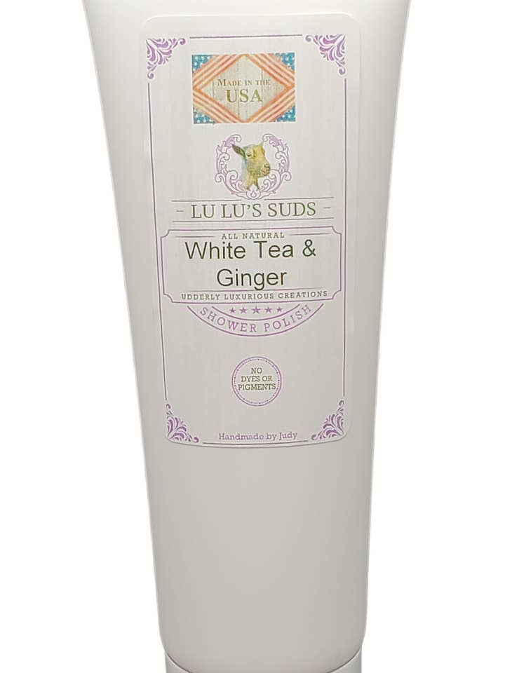 Hvid te & ingefær krop brusebad polsk 8 oz. for engroshandel hos Lu Lu's Suds