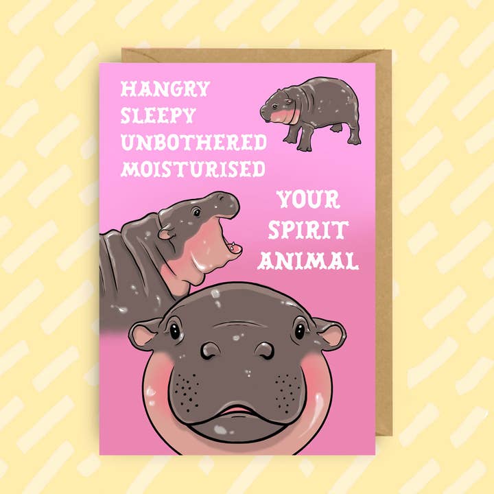 The Queer Store - Venta al por mayor Tarjetas de cumpleaños - Tarjeta de cumpleaños divertida Moo Deng el hipopótamo – diseño humorístico para amantes de los animales1