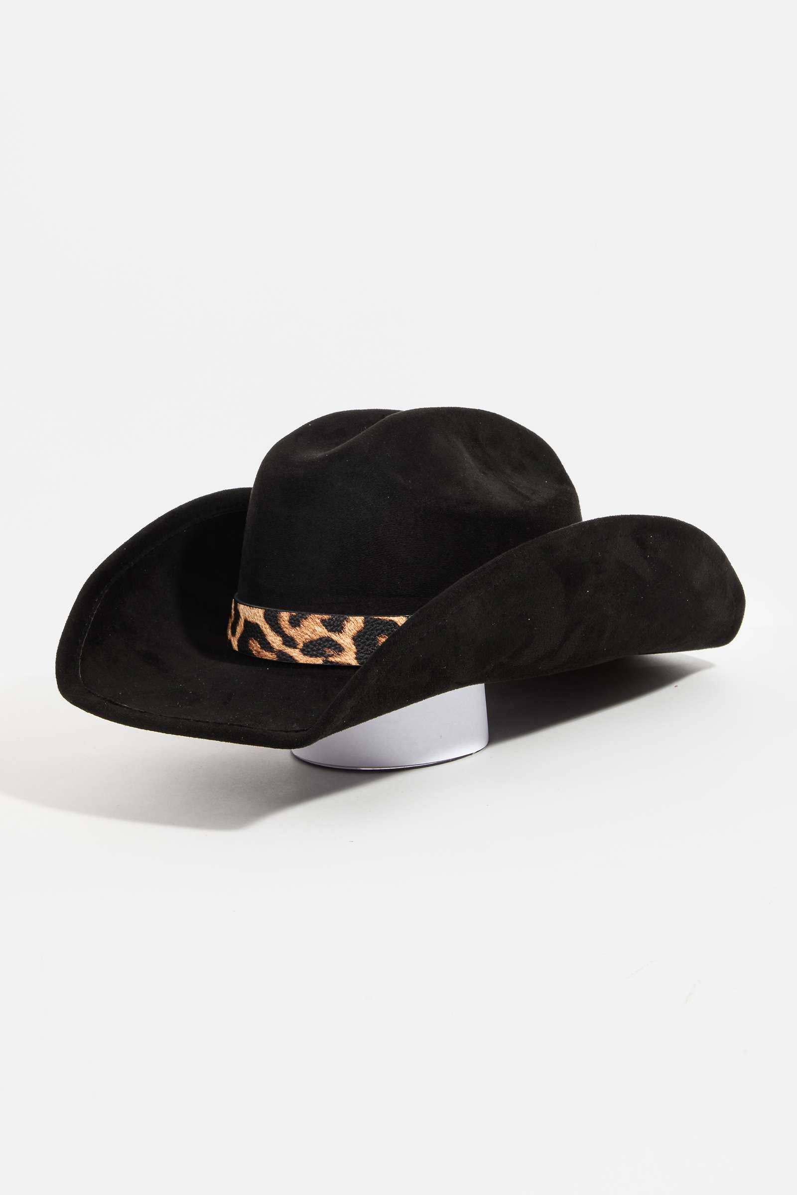 anbfashion – wholesale Fedora – Women’s – LEOPARD PRINT BAND FAUX SUEDE COWBOY FEDORA HAT 260