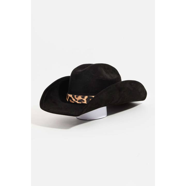 anbfashion - Wholesale Fedora - Women's - LEOPARD PRINT BAND FAUX SUEDE COWBOY FEDORA HAT 26