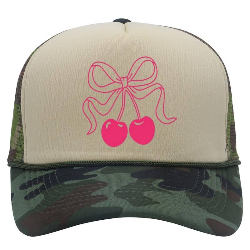 JOSSLYN by wall to wall - Vente Casquette de camionneur – femme - CASQUETTE CAMOUFLAGE CHERRY AVEC NŒUD DE CAMIONNEUR | 40HW7313