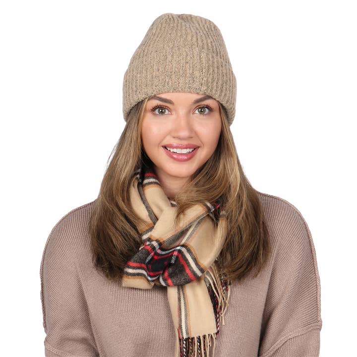 David And Young - Wholesale Beanie - Unisex - Holiday Soft Knit Cuffed Beanie + Vegan Cashmere Scarf SET11