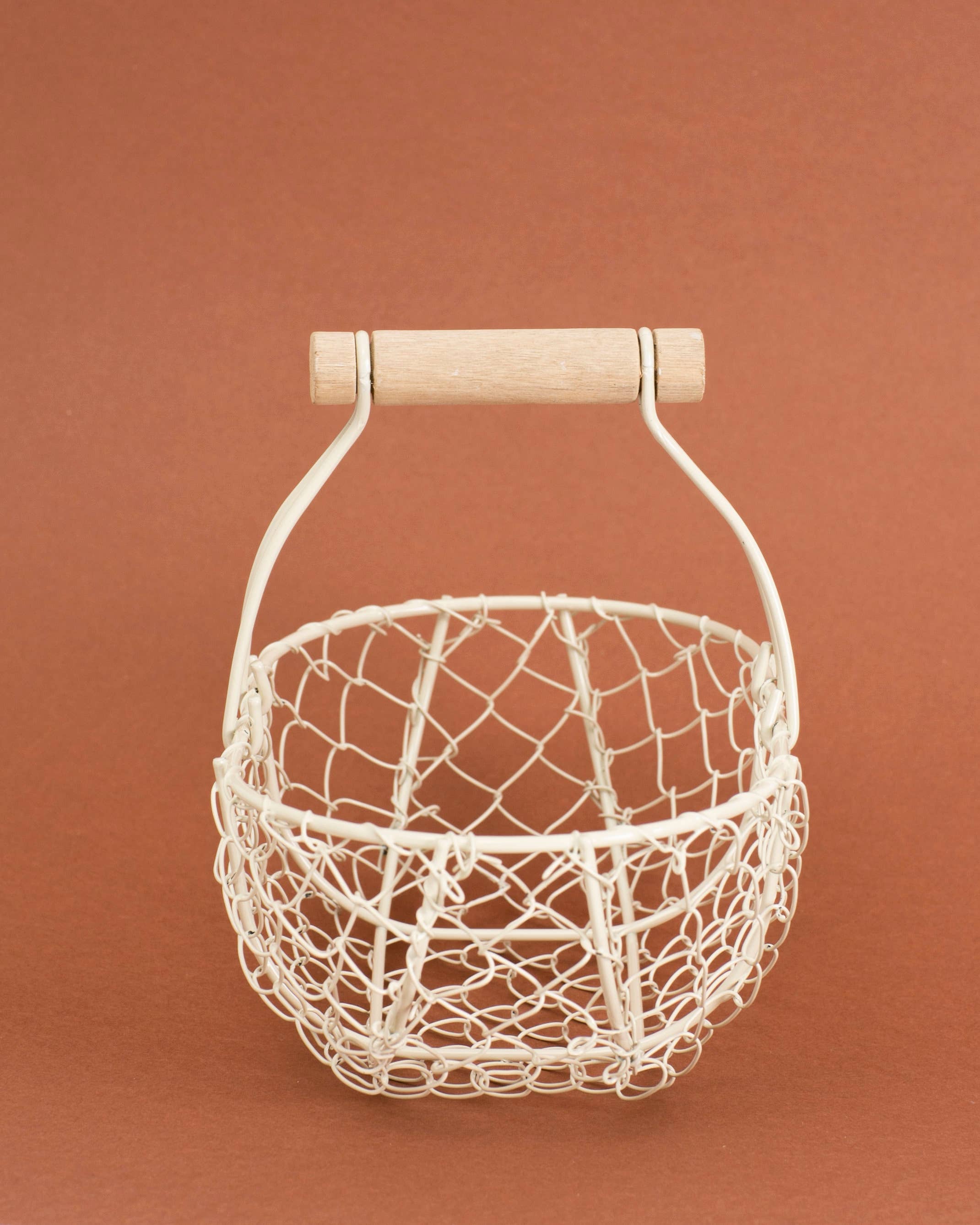 Indy Supply Co - Vente Paniers - Petit panier métallique peu profond à poignée fixe en ivoire3