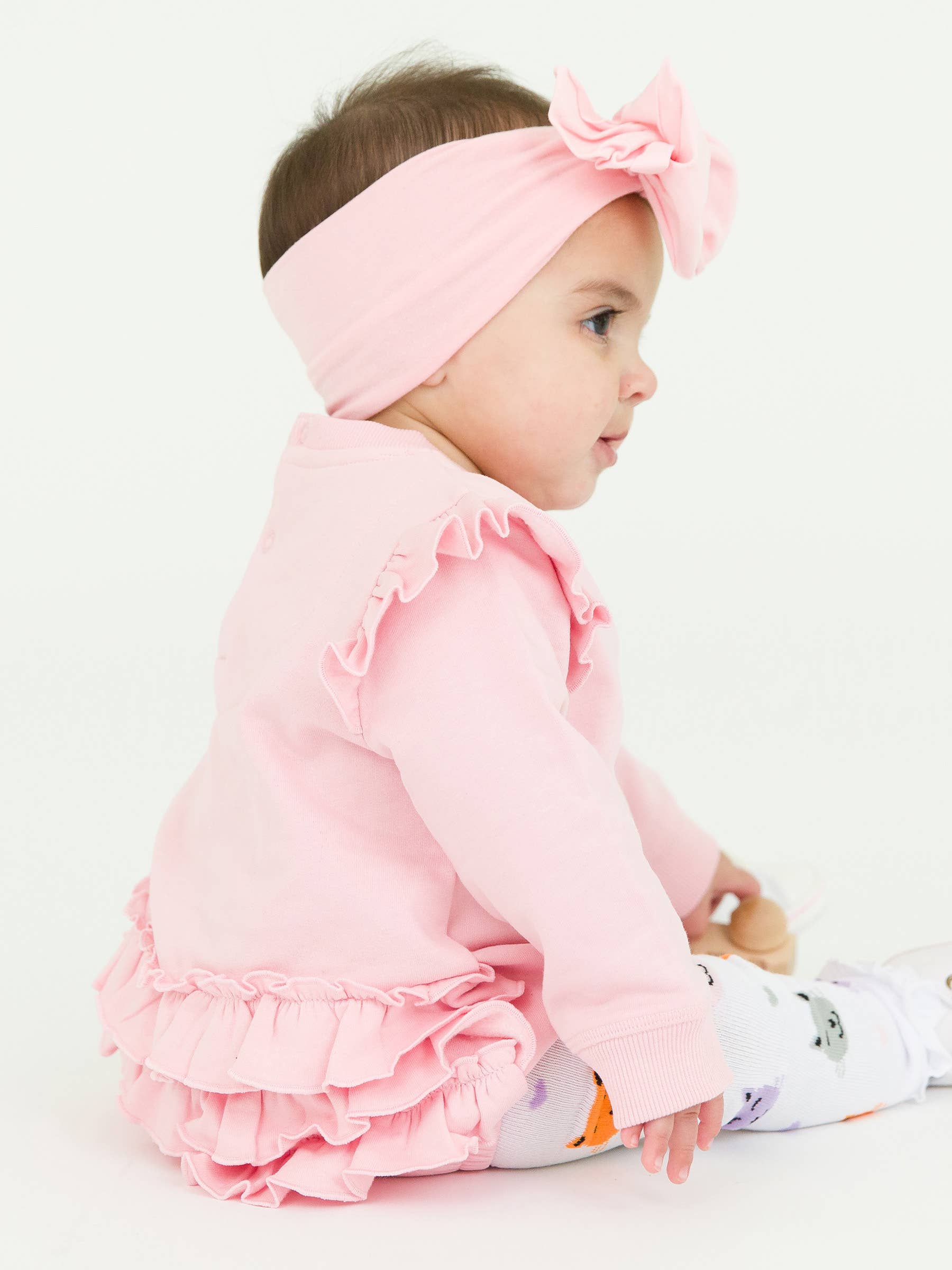 Baby Girls Pink Sweatshirt Bubble Romper for wholesale on Faire3