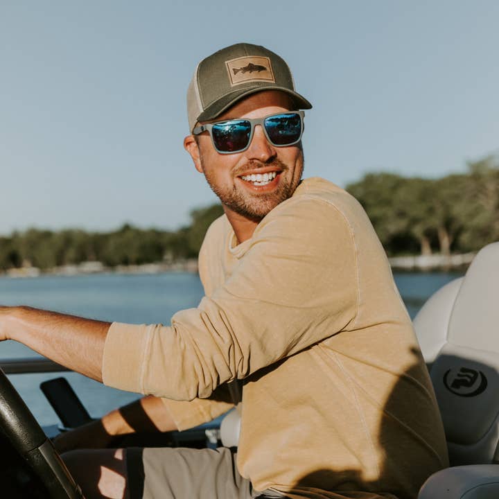 Range Leather Co. - Wholesale Trucker Hat - Unisex - Trout Hat - Leather Patch Trucker Cap