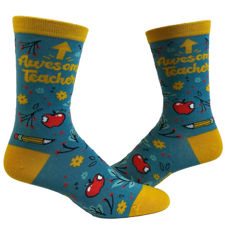 Blue Womens Awesome Teacher Socks Cute Sock for Women Teacher for wholesale on Faire