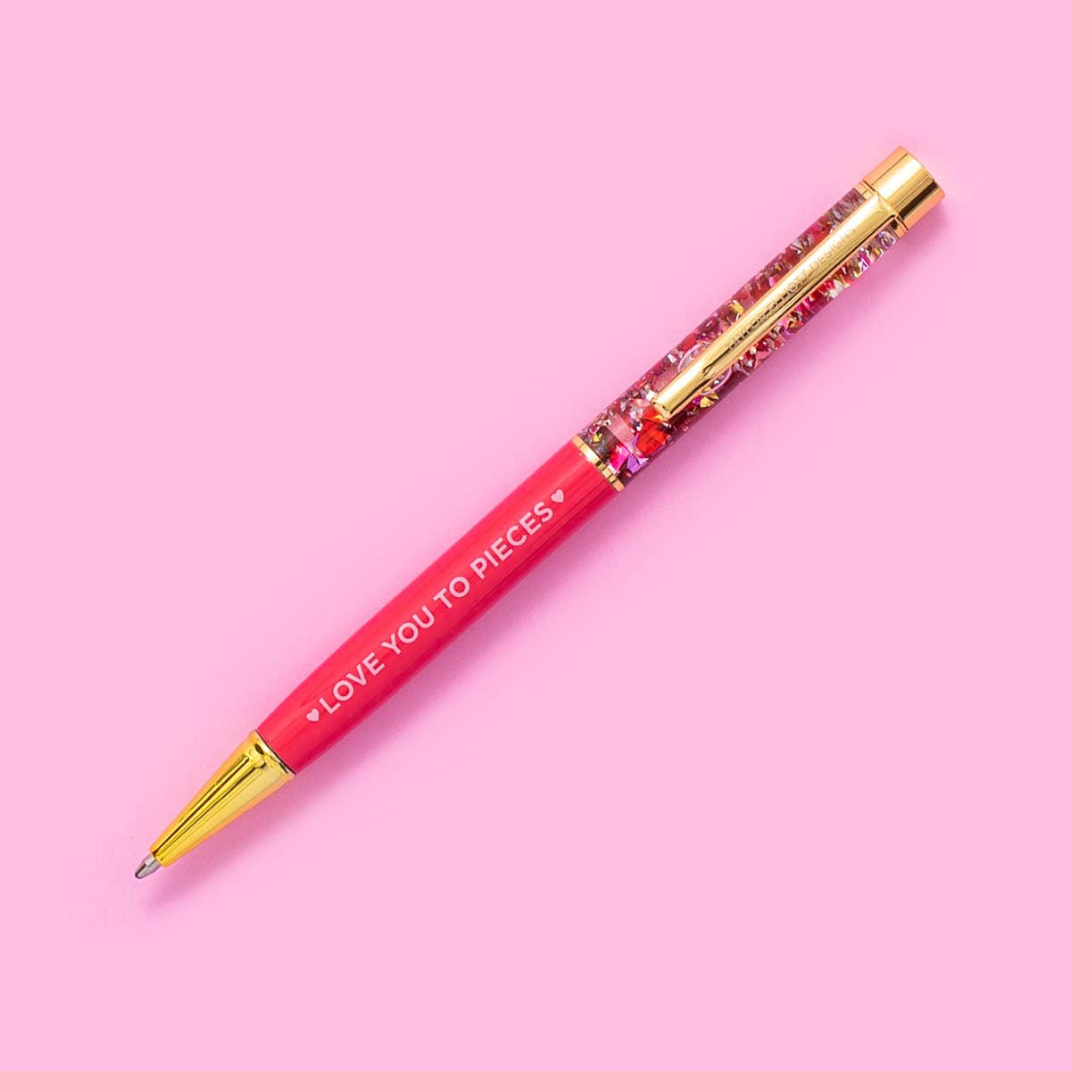 Taylor Elliott Designs - Wholesale Pen - *ON SALE* Pen - "Love You..." - Red w/ Red + Pink Confetti