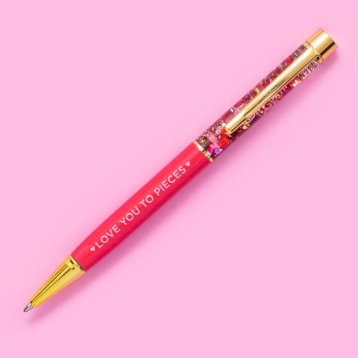 Taylor Elliott Designs - Wholesale Pen - *ON SALE* Pen - "Love You..." - Red w/ Red + Pink Confetti0