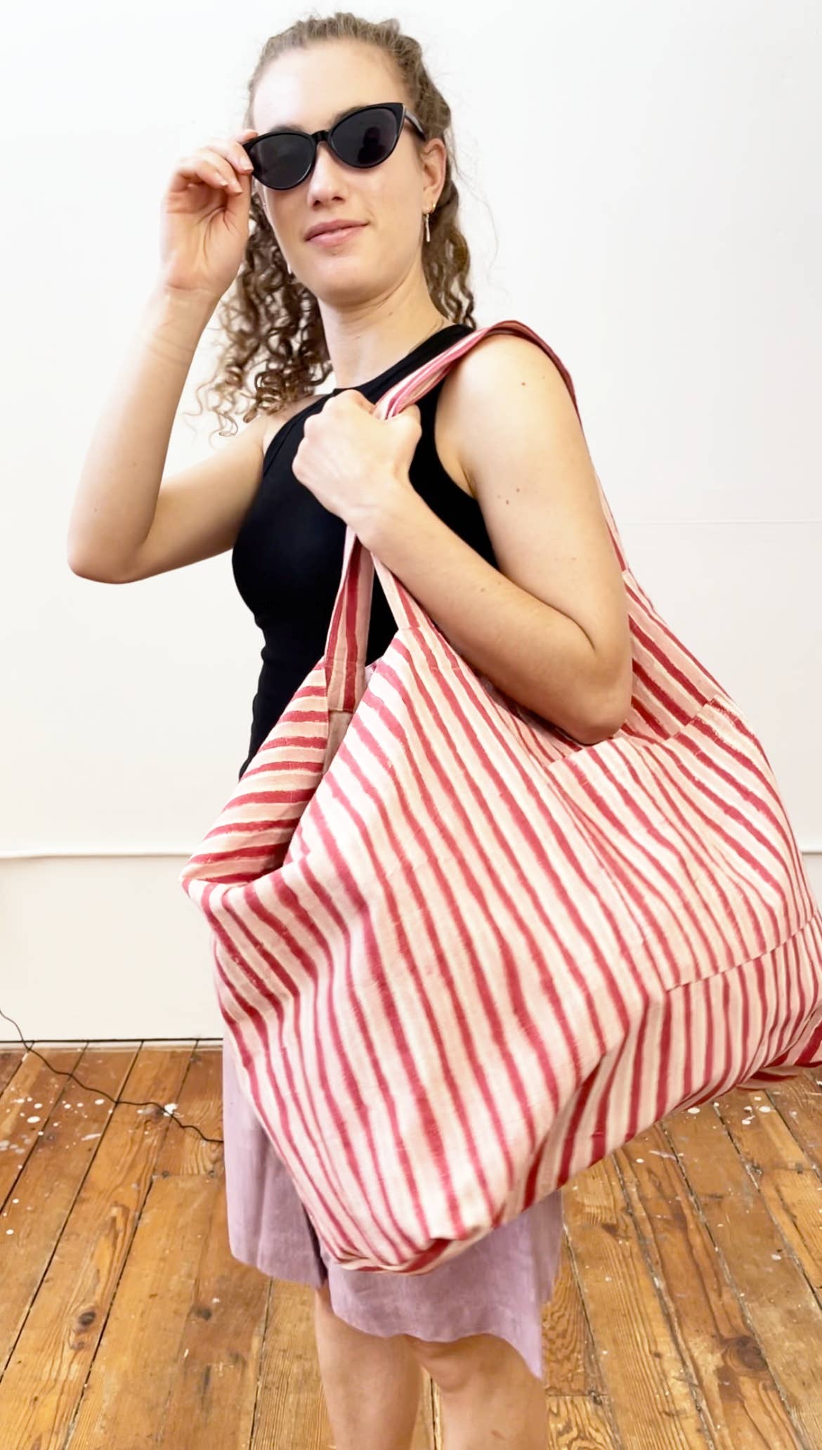 Happy French Gang - Wholesale Tote Bag - Women's - Weekend Tote Bag - Madder & Pink Stripes1