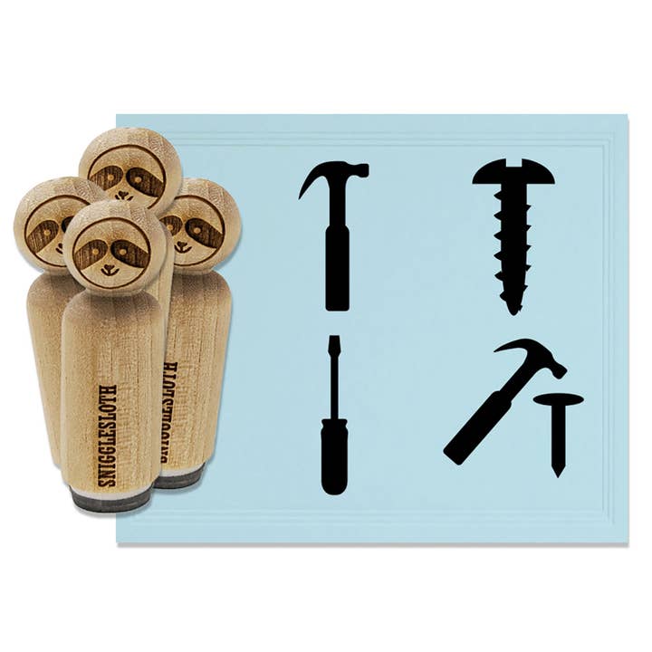 Construction Tools Hammer Nail Screwdriver Screw Rubber Stamp Set for Stamping Crafting Planners for wholesale by Sniggle Sloth