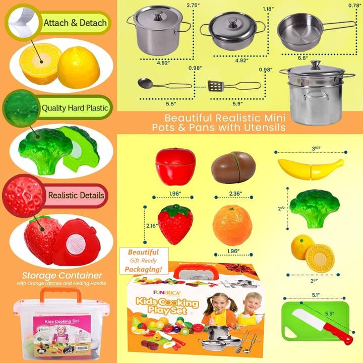 FUNERICA - Wholesale Toy Set - Kids - FUNERICA Play Food Set and Cookware Set with Realistic Stainless-Steel Pots and Pans and Utensils - Cutting Fake Food and Pretend Toy Kitchen Accessories Playset for Toddlers and Kids4