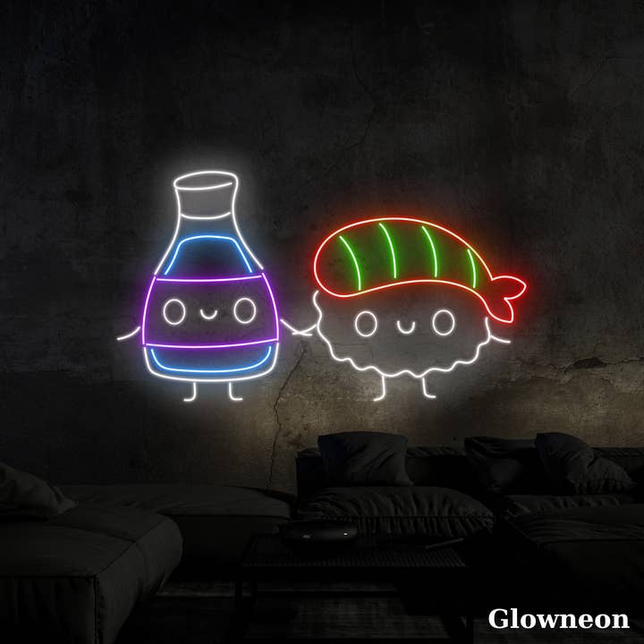 Couple Sushi Wine Neon LED Signboard, Sushi Restaurant Decor for wholesale by Glow Neon