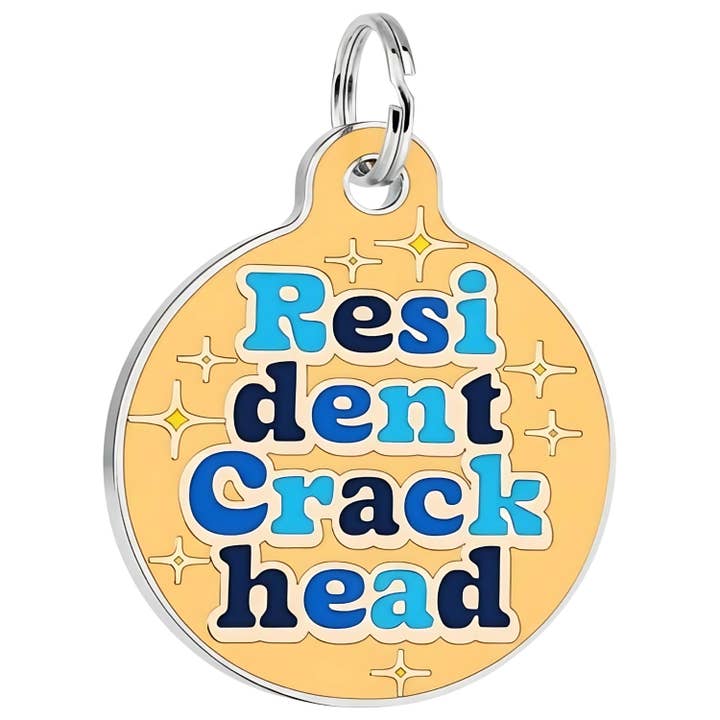 Enamel Dog Tag w/ Scannable ID - Resident Crackhead *Orange for wholesale by Bad Tags