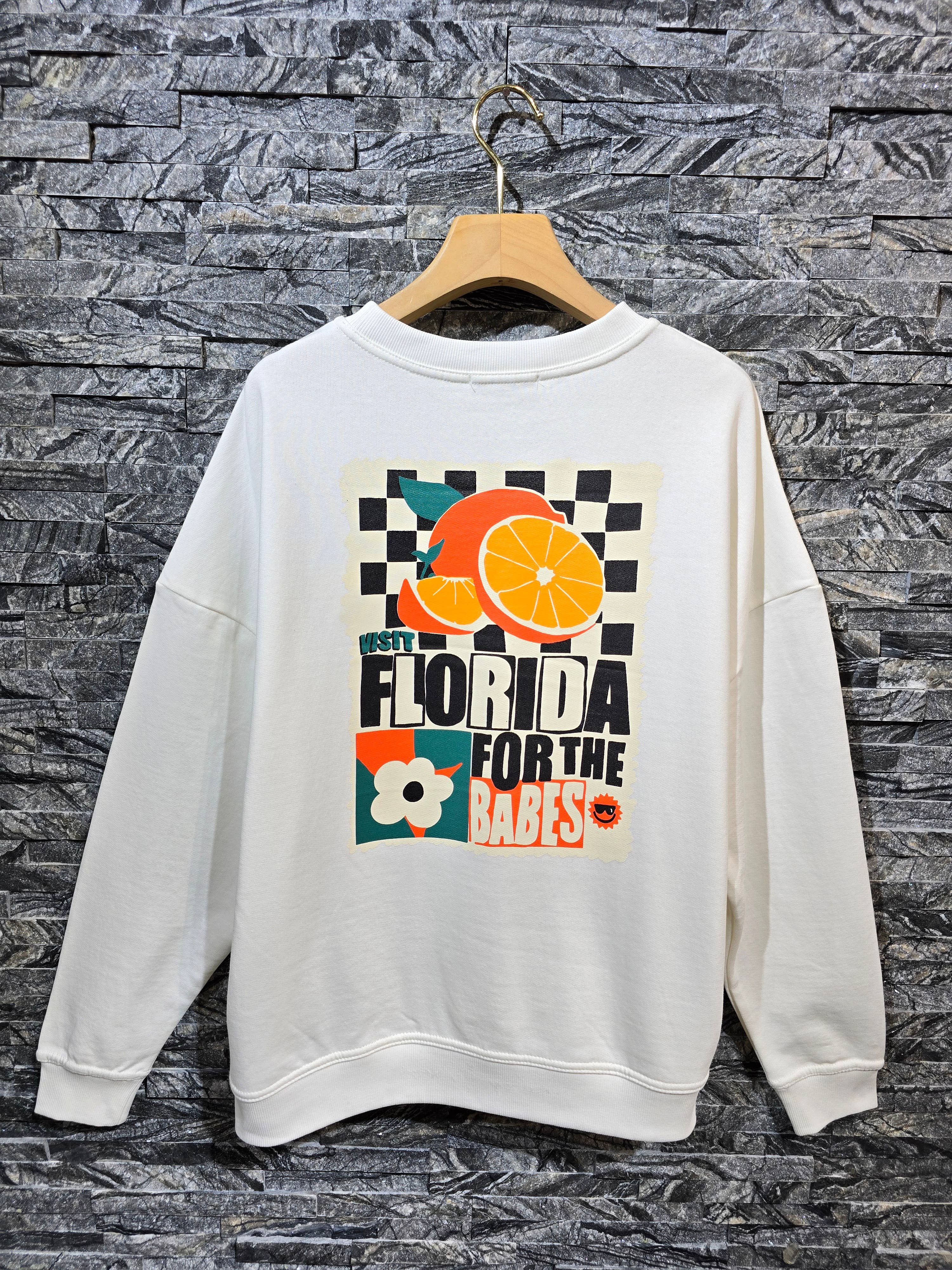 White Orange printed sweatshirt, back print “Visit Florida...” 10352 for wholesale on Faire1