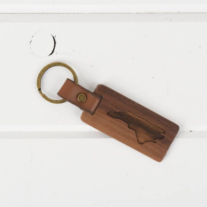 Classic State - Wholesale Keychain - Unisex - North Carolina Wood/Leather Keychain