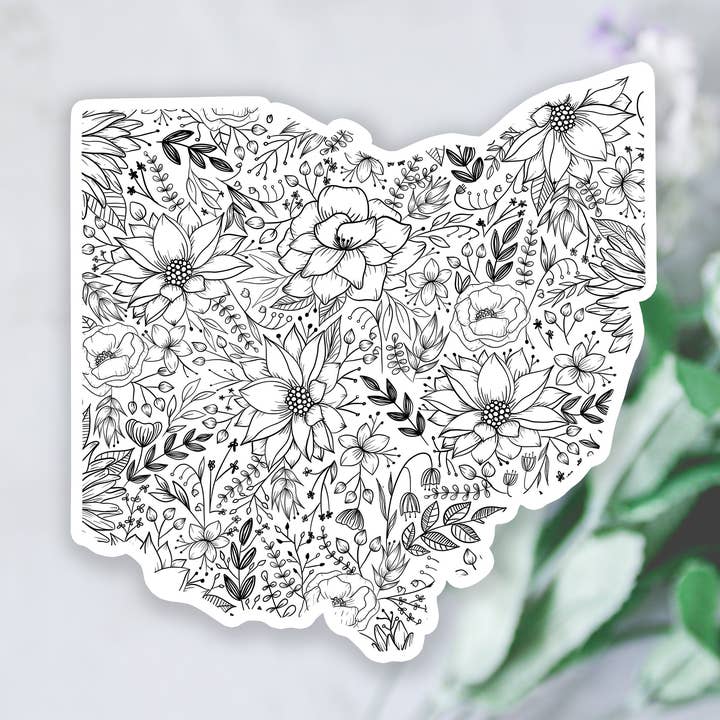 Adhesivo de vinilo floral blanco y negro del estado de Ohio para venta al por mayor de West Creek Mercantile