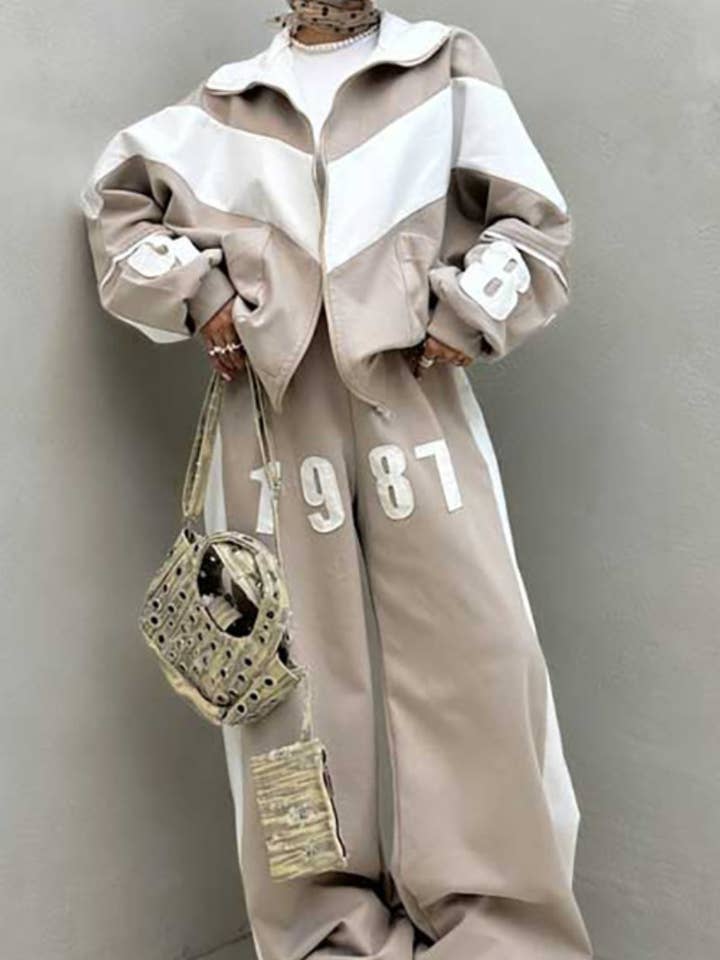 NINEXIS - Wholesale Top & Pant Set (NOT Loungewear) - Women's - CWSS0805_CONTRASTING COLOR LONG SLEEVE JACKET PANTS SUIT