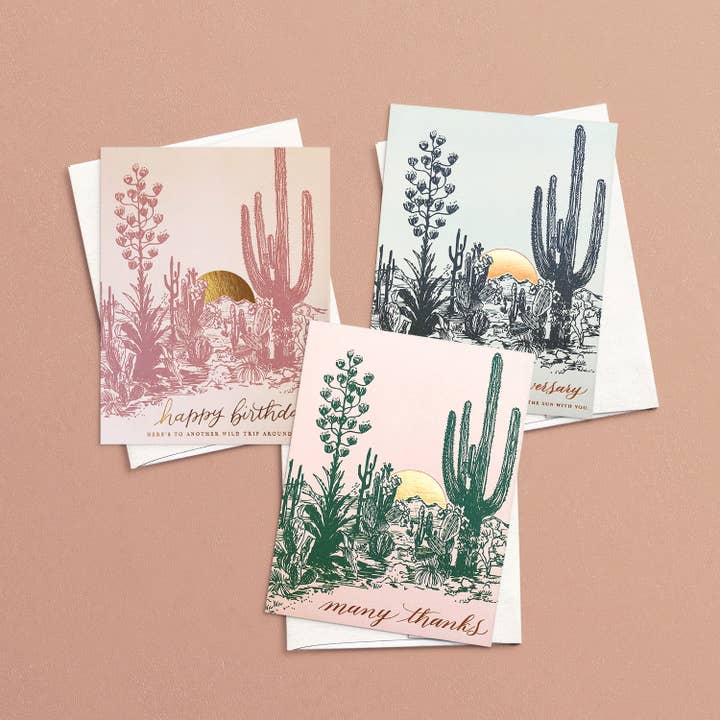 Antiquaria - Wholesale Anniversary Card - Cactus Sunset Anniversary Greeting Card