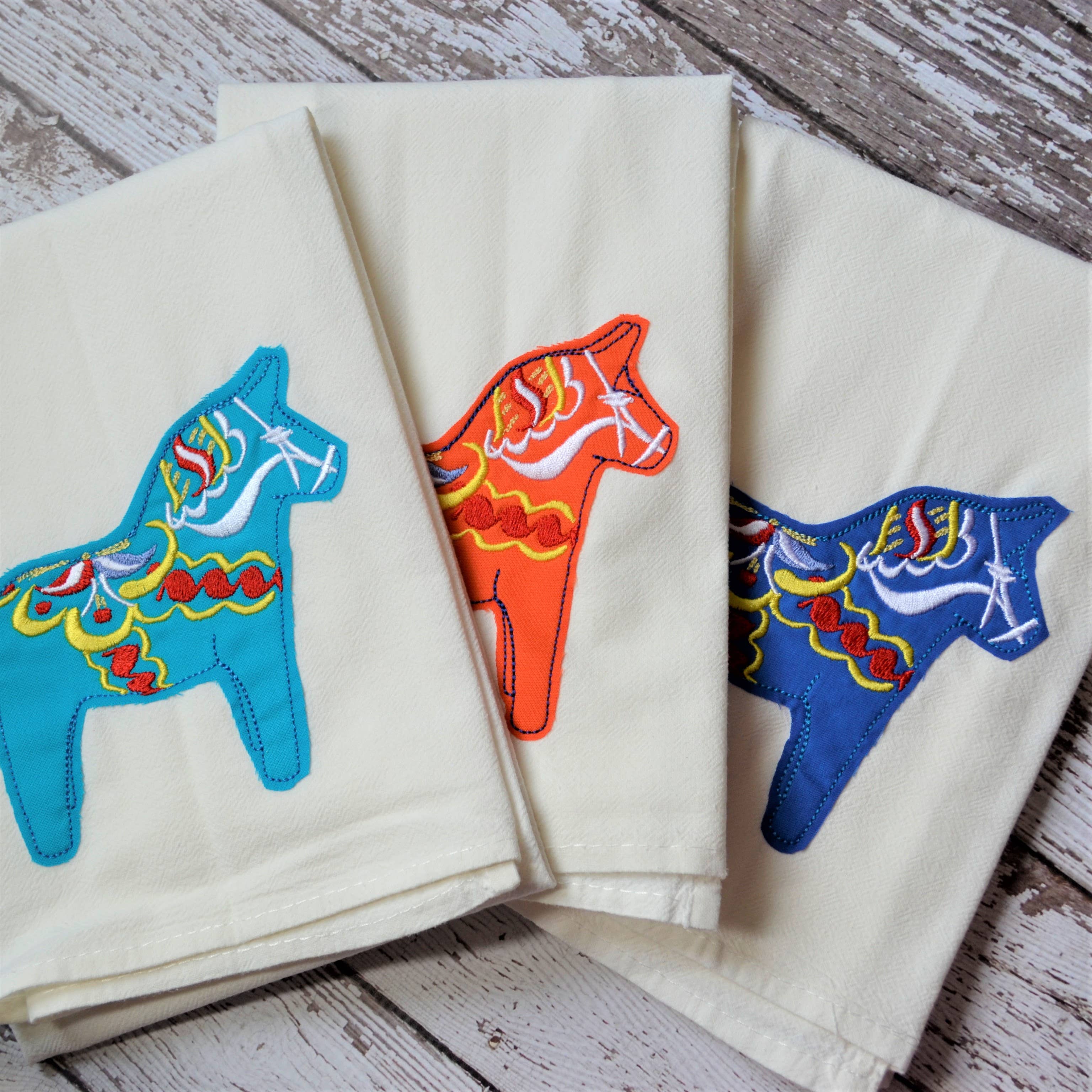 SewMuchMoreStore - Wholesale Tea Towel - Dala Horse Tea Towel, Embroidered Floursack Towel5