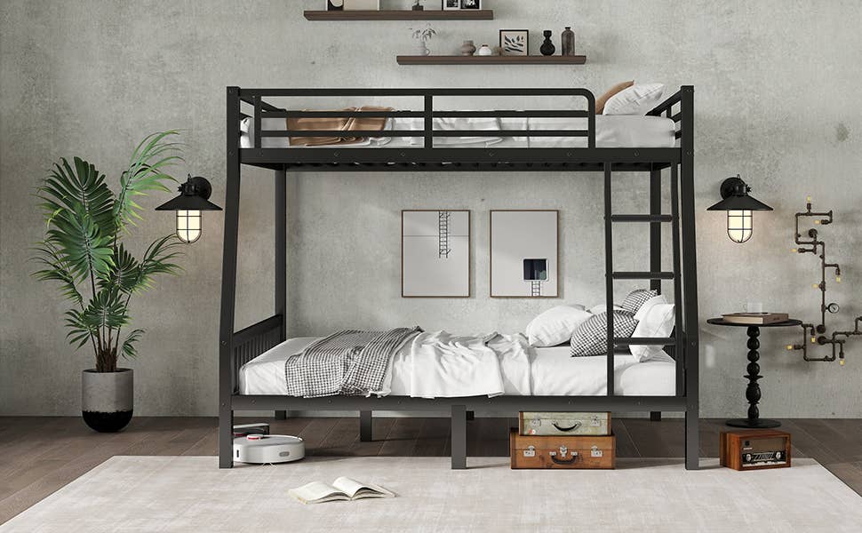 39F Inc. - Wholesale Bed - Full XL Over Queen Metal Bunk Bed with Ladder, Black6