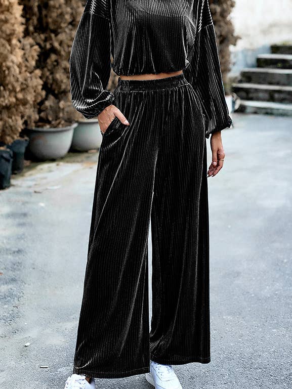 HIDDENBRAND - Wholesale Top & Pant Set (NOT Loungewear) - Women's - Women's Velvet Suit Casual Two Piece2