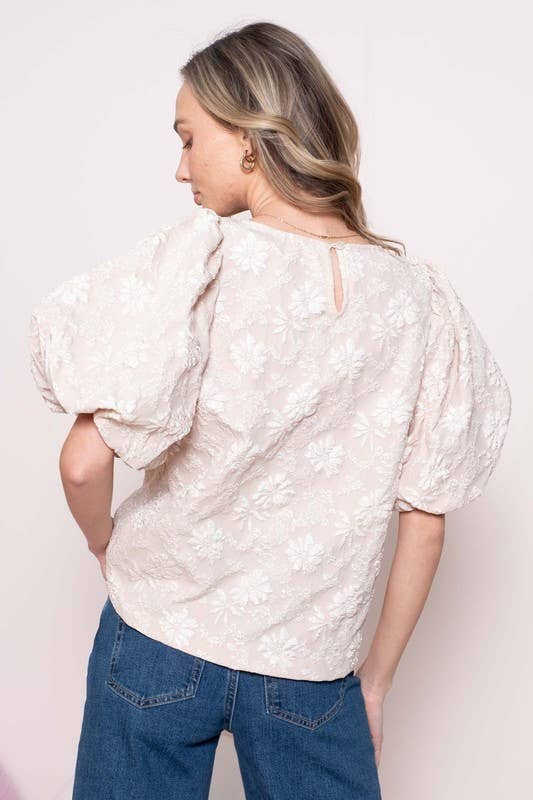 Nicabel - Wholesale Blouse - Women's - Plus textured puff scoop neck top-PIST105386