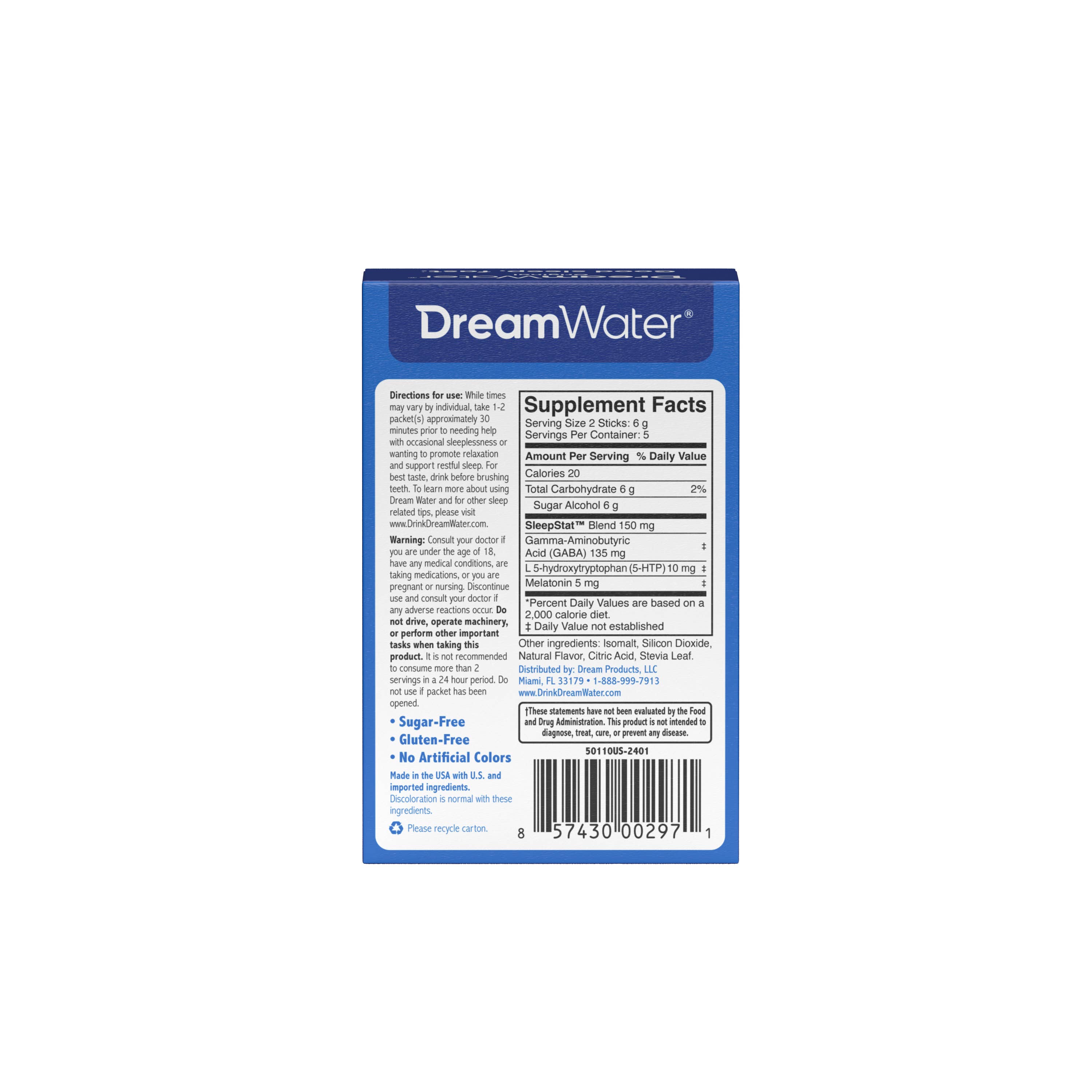 Dream Water - Wholesale Oral Supplement/Vitamin - Dream Water Snoozeberry Sleep Powder, Sugar-Free, 10 pack5