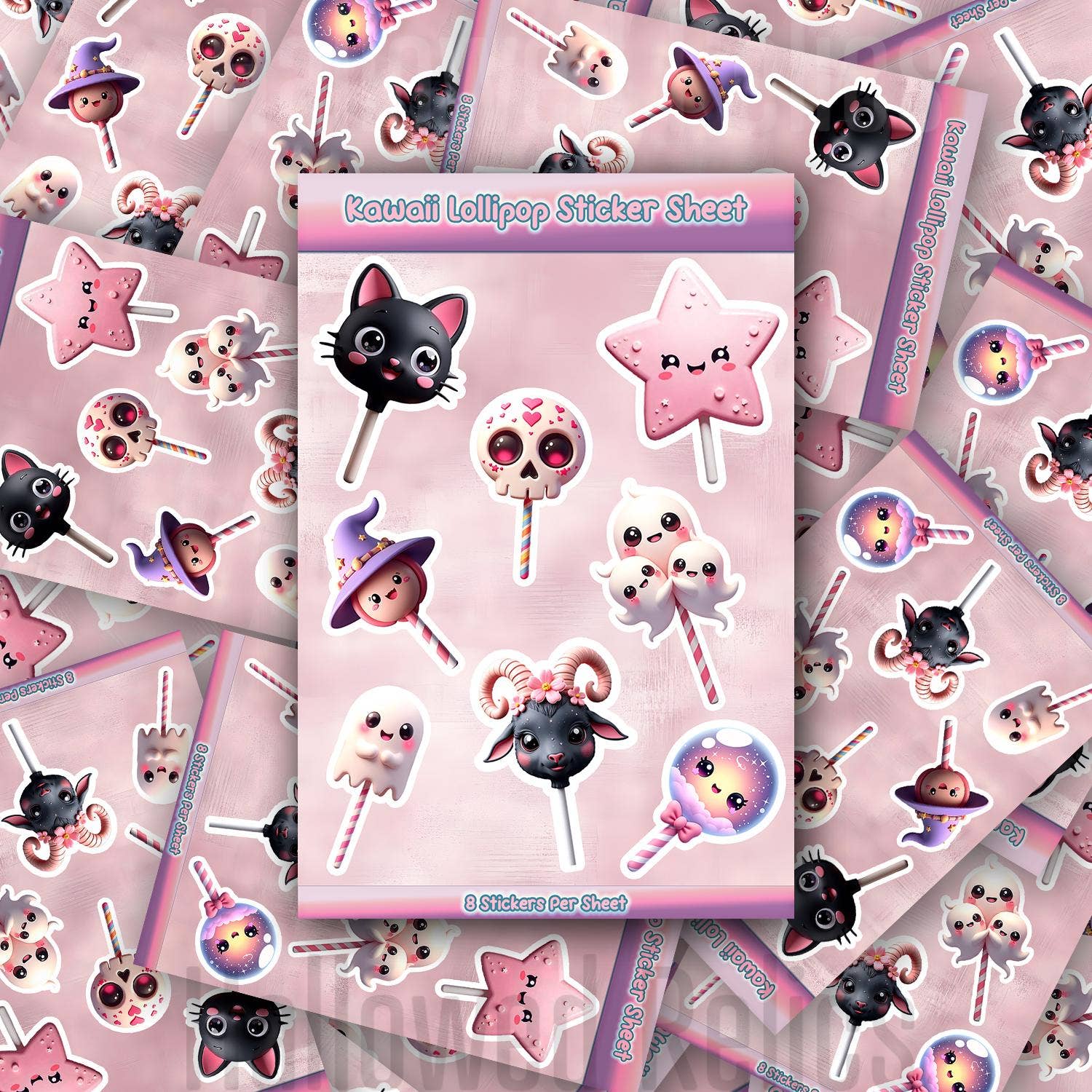 Hallowed Relics - Wholesale Sticker - Kawaii Baphomet Lollipop Halloween Sticker Sheet4