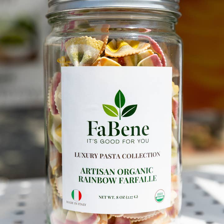 Artisan Organic Rainbow Pasta for wholesale by FaBene and Co LLC