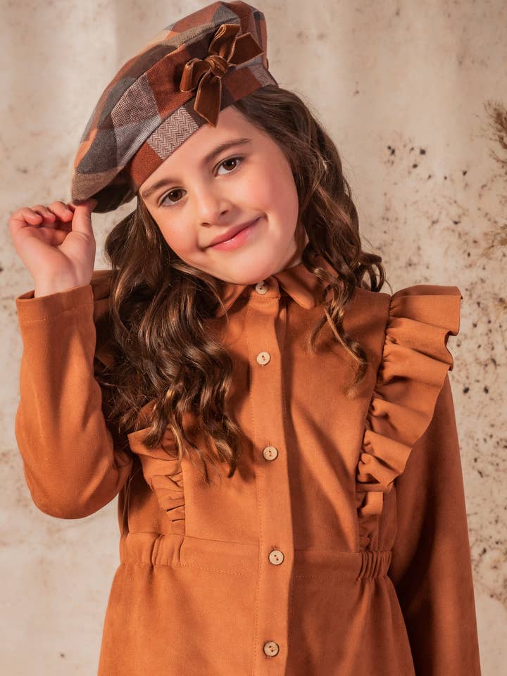 2512808 Vestido de menina em camurça sintética com babados por atacado de BABINE-ROINSAL