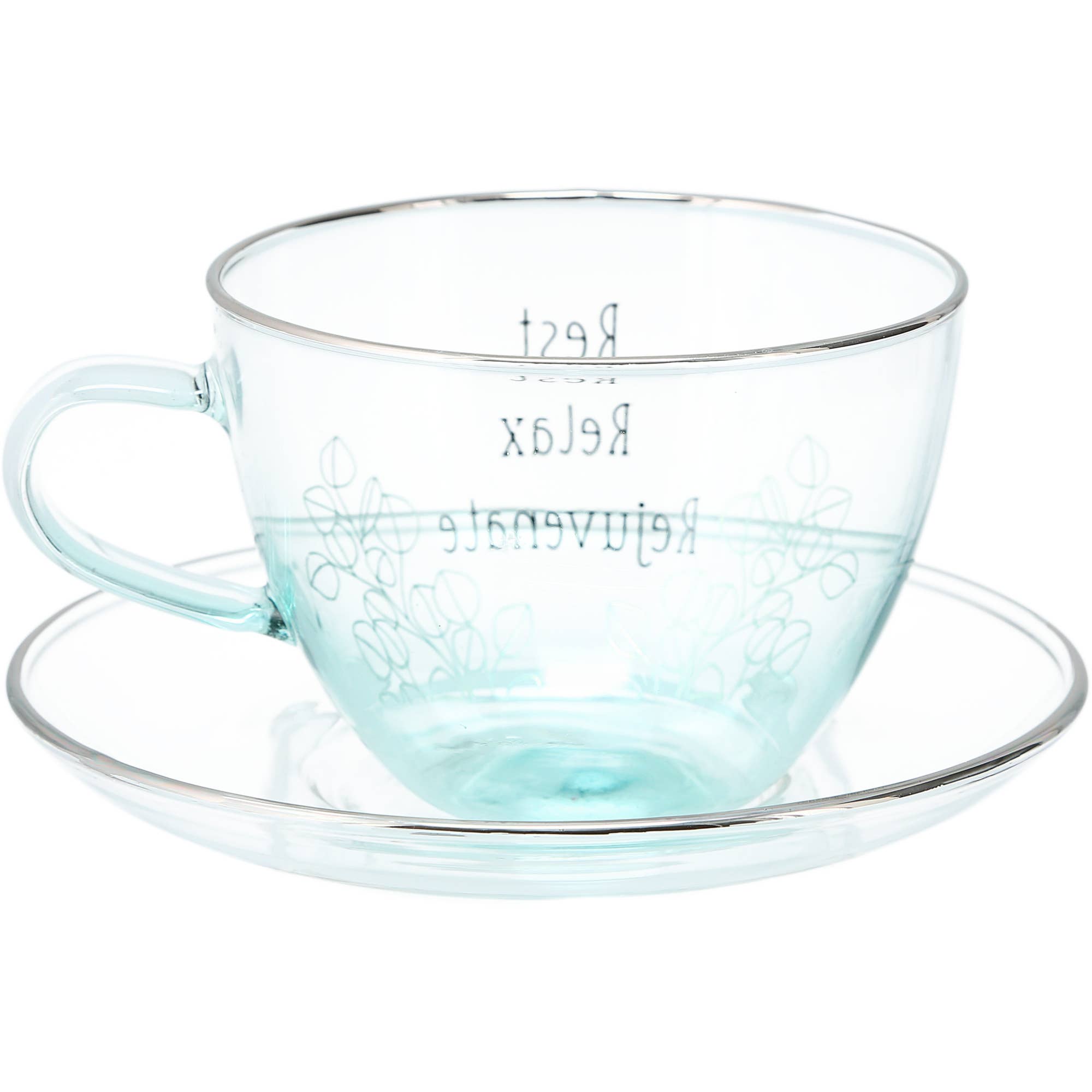 Pavilion - Wholesale Coffee/Tea Cup - Relax - 7 oz Glass Teacup and Saucer6