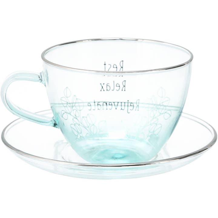 Pavilion - Wholesale Coffee/Tea Cup - Relax - 7 oz Glass Teacup and Saucer6