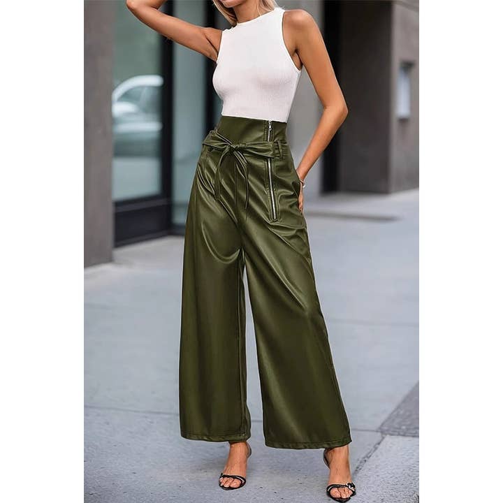 High Waist Faux Leather Wide Leg Pants for wholesale by Paperdoll