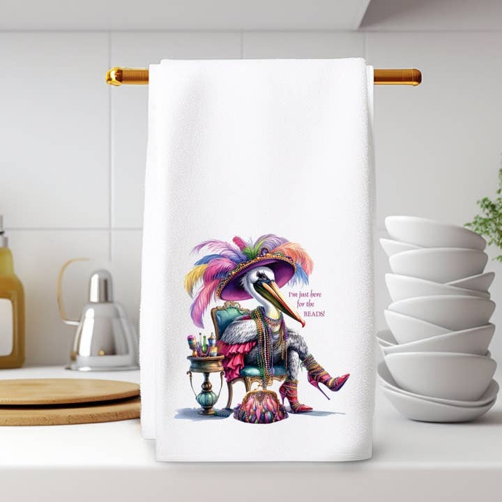 Fernville Creations - Wholesale Hand Towel - Mardi Gras Pelican Hand Towel for Guest Bathroom Decor